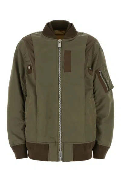 Sacai Army Green Nylon Bomber Jacket