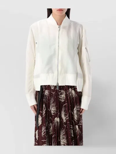 Sacai Bomber Jacket With Ribbed Accents In Neutral