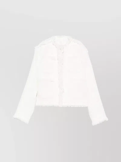 Sacai Cropped Denim Jacket Fringe Detailing In White