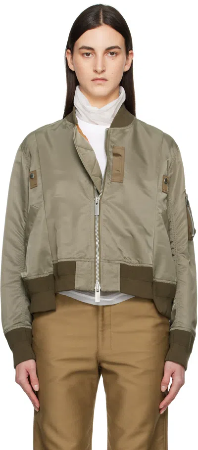 Sacai Khaki Nylon Twill Bomber Jacket In 550 Taupe