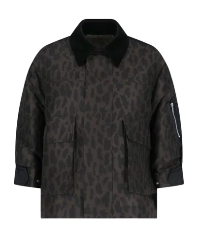 Sacai Leopard Print X Nylon Twill Jacket In Brown