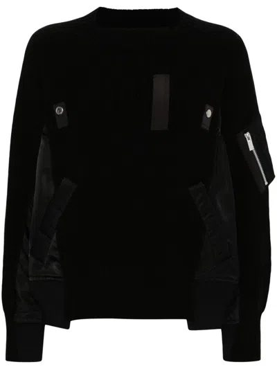 Sacai Panelled Wool Jumper In Black