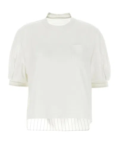 Sacai Cotton-jersey And Striped Voile Top In White