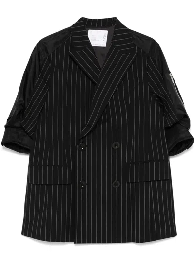 Sacai Striped Panelled Blazer In Black