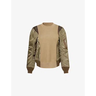 Sacai Womens Sponge Contrast-texture Cotton-blend Sweatshirt Beige Xl