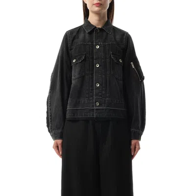 Sacai X Women's Denim X Nylon Twill Jacket In Black