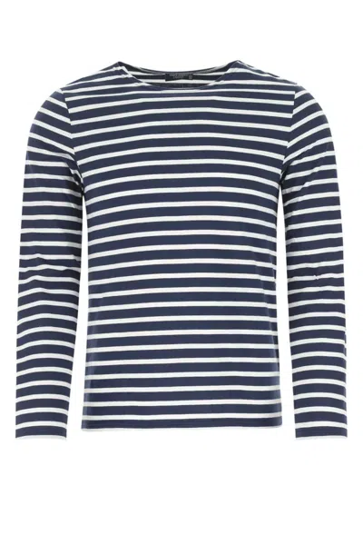 Saint James Striped Embroidered Cotton T-shirt In Blue