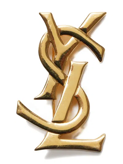 Pre-owned Saint Laurent 1990-2000s Cassandre-logo Brooch In Gold
