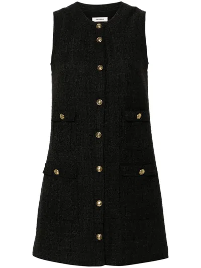 Sandro Embossed-buttons Dress In Black