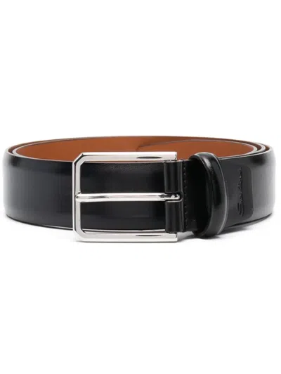Santoni Bucke-fastening Leather Belt In Black