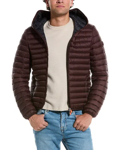Save The Duck Water Repellent Hooded Packable Puffer Jacket In Burgundy Black