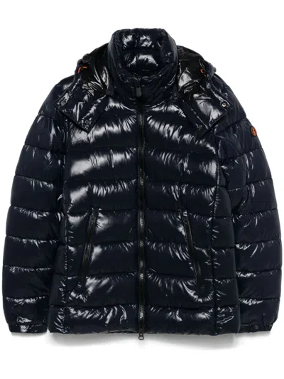 Save The Duck Florian Lacquered Effect Hooded Puffer Jacket In Blue