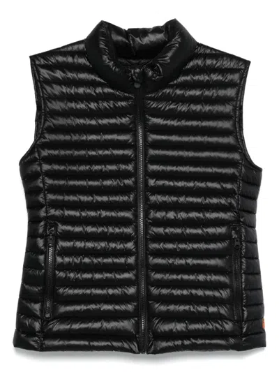 Save The Duck Quilted Sleeveless Down Vest With High Collar In Black
