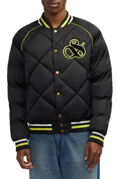 Scotch & Soda Yrachie Water Repellent Quilted Varsity Jacket In Black