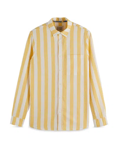 Scotch & Soda Yarn Dyed Striped Regular Fit Shirt In Yellow Sun