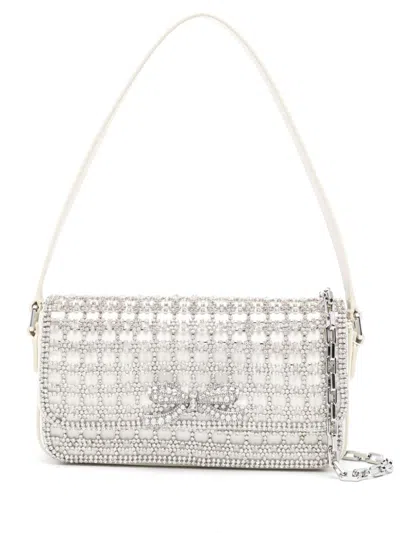 Self-portrait Crystal-embellished Shoulder Bag In Neutrals/silver