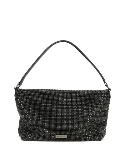 Self-portrait Diamante Embellished Medium Hobo Bag In 黑色的