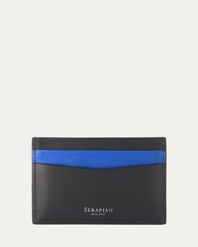 Serapian Men's Mosaico Leather Card Case In Black/winter Blue