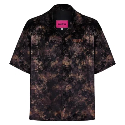 Sevdrus Men's Brown / Gold Unisex Logo Embroidered Shiny Shirt In Brown/gold