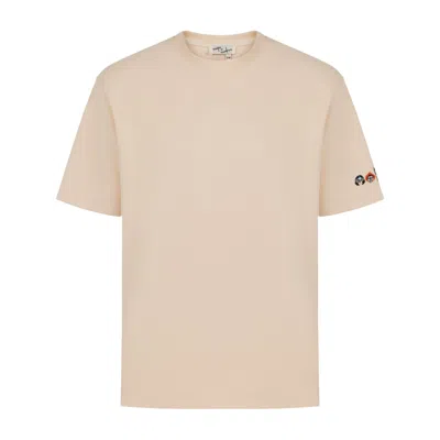 Sevdrus Men's White Unisex Embroidered Cream T-shirt  Scops