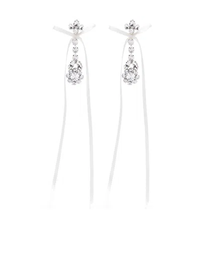 Simone Rocha Silver & White Victorian Bow Ribbon Drip Earrings In Crystal/ivory