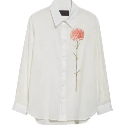 Simone Rocha Carnation Print Easy Cotton Voile Button-up Shirt In White