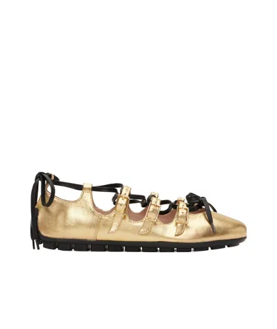 Simone Rocha Ghillie Grip Ballet Flats In Gold