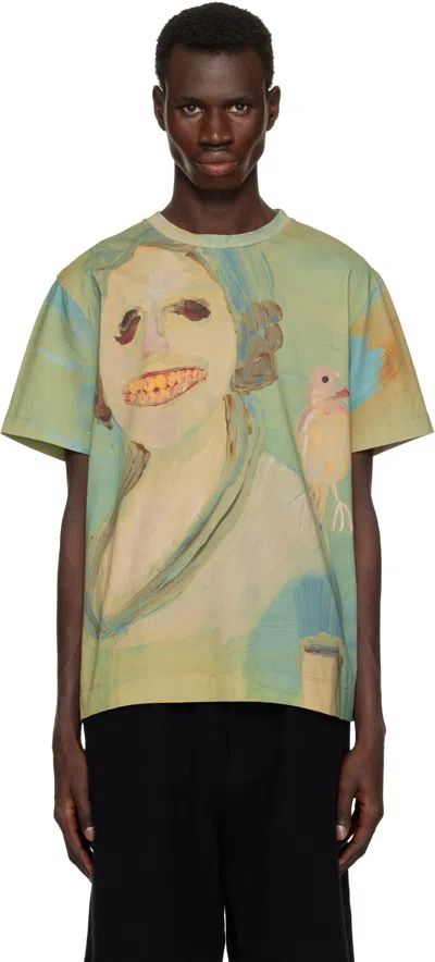 Simone Rocha Lady With A Bird Printed Cotton-jersey T-shirt In Green