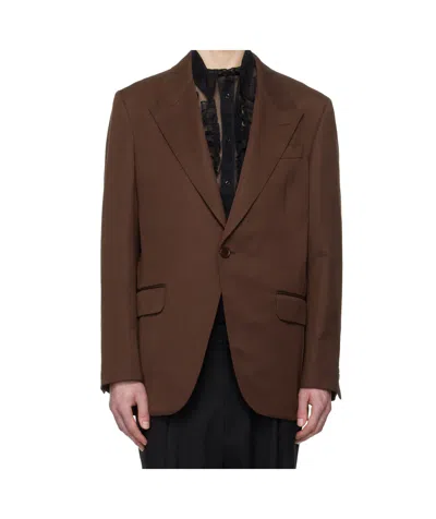 Simone Rocha Lapel Long-sleeved Suit Jacket In Chocolate/pearl/clear