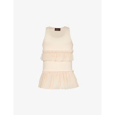 Simone Rocha Mens  Ruffled-tulle Sleeveless Slim-fit Cotton-jersey Top In Nude