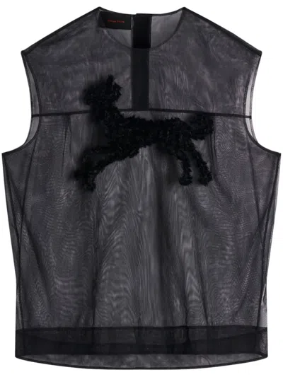 Simone Rocha Sheer Embroidered Tank Top In Black/ Black