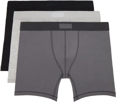 Skims Three-pack Multicolor  Cotton 5 Boxer Briefs In Heather Multi