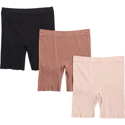 Skinny Girl Assorted 3-pack Ultralight Seamless Slip Shorts In Blush Beige/rose/black