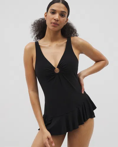 Soma Women's Beyond Control Solid Essentials Ruffle Swim Dress In Black Size 14 |