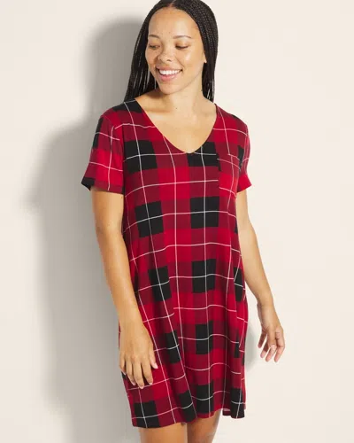 Soma Women's Cool Nights Short Sleeve Nightgown In Red Plaid Size Xs |  In Blanket Plaid Red