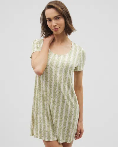 Soma Women's Cool Nights Short Sleeve Scoop Neck Nightgown In Ivory Size 2xl |  In Chill Stripe Champagne