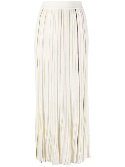 Sonia Rykiel Striped Pleated Maxi Skirt In White