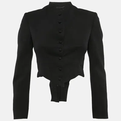 Pre-owned Stella Mccartney Black Gabardine Microtails Crop Wool Jacket M