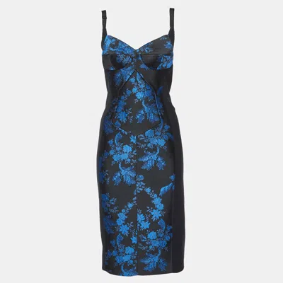 Pre-owned Stella Mccartney Black Stretch Crepe Floral Jacquard Paneled Bustier Midi Dress S