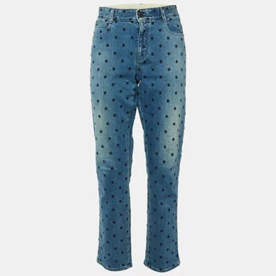 Pre-owned Stella Mccartney Blue Embroidered Denim Slim Fit Jeans L/waist 36"