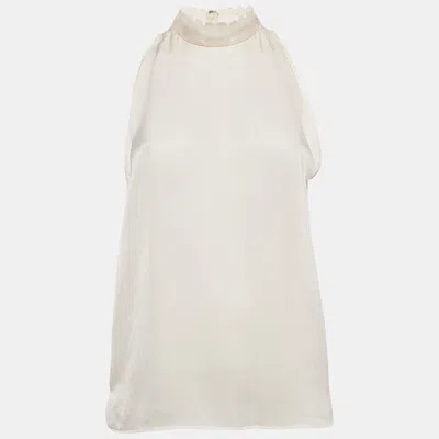 Pre-owned Stella Mccartney Cream Embellished Neck Silk Sleeveless Top M