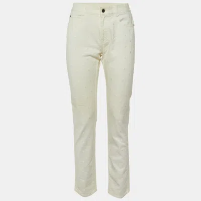 Pre-owned Stella Mccartney Ivory Star Embroidered Cotton Slim Fit Jeans M/waist 32" In White