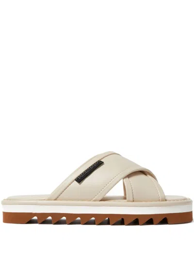 Stella Mccartney Cross-strap Beige Sandals With Elevated Sole In Brown