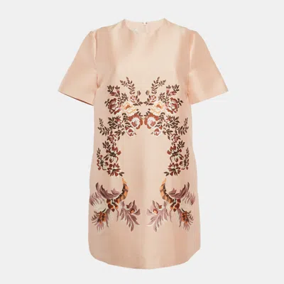 Pre-owned Stella Mccartney Peachy Pink Laycie Floral Embroidery Cotton Blend Mini Dress M