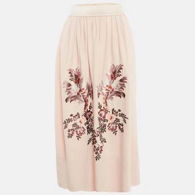 Pre-owned Stella Mccartney Pink Floral Embroidered Crepe Gathered Midi Skirt Xs