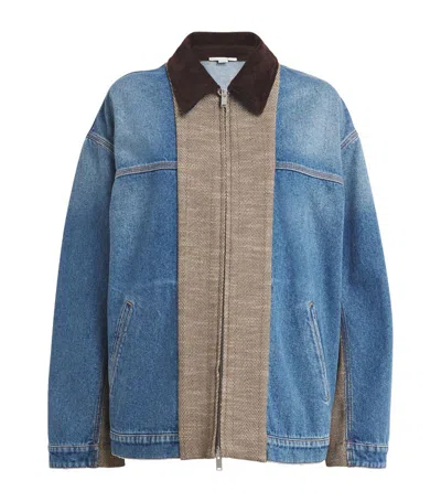 Stella Mccartney Oversized Tweed-paneled Denim Jacket In Multi