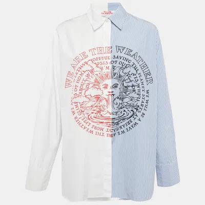 Pre-owned Stella Mccartney We Are The Weather Blue/white Shirt Striped Cotton Shirt M In Black