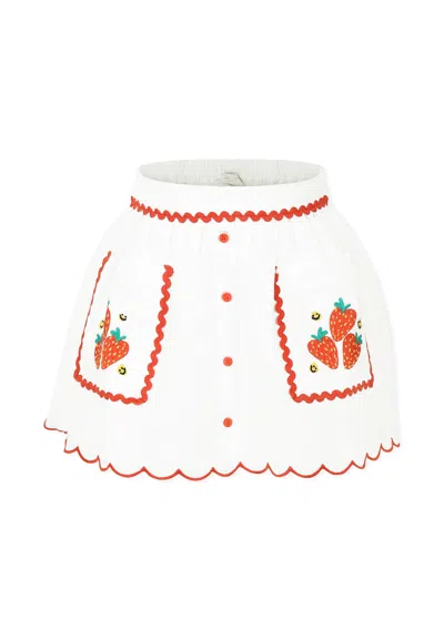 Stella Mccartney Kids' Girl's Strawberry-print Embroidered Skirt In Cream