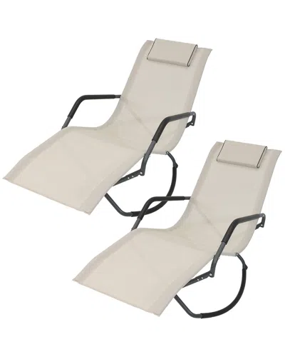 Sunnydaze Folding Roc Chaise Lounger With Headrest Pillow In Off-white