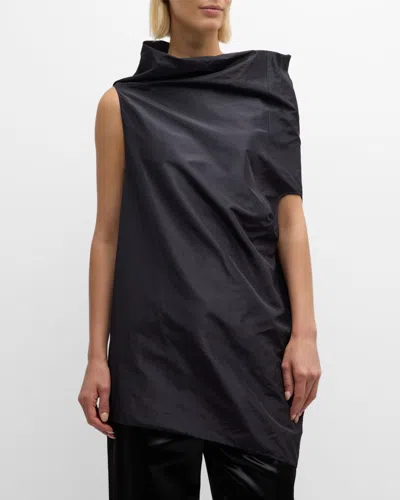 The Row Aria Draped One-shoulder Asymmetric Silk Tunic Top In Black
